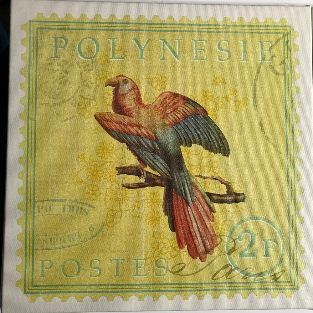 Wall hanging canvas postage stamp bird set of 3